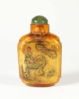 14-5712 Chinese Amber Glass Dragon Snuff Bottle A 9825 JPG
