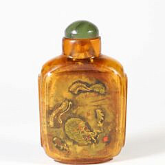 Chinese Inside-Painted Amber Glass “Dragon” Snuff Bottle, Qing Dynasty