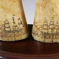 Fine Pair of Scrimshaw Whale Teeth Engraved with Whaling Scenes, 19th Century