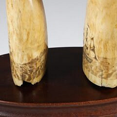 Fine Pair of Scrimshaw Whale Teeth Engraved with Whaling Scenes, 19th Century