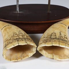Fine Pair of Scrimshaw Whale Teeth Engraved with Whaling Scenes, 19th Century