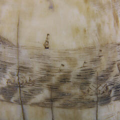Fine Pair of Scrimshaw Whale Teeth Engraved with Whaling Scenes, 19th Century