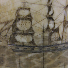 Fine Pair of Scrimshaw Whale Teeth Engraved with Whaling Scenes, 19th Century