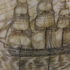 Fine Pair of Scrimshaw Whale Teeth Engraved with Whaling Scenes, 19th Century