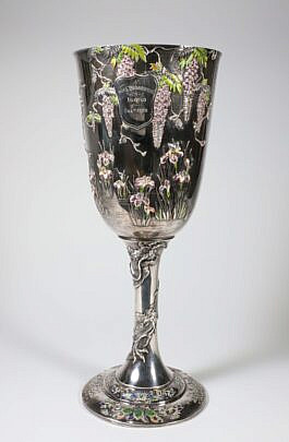 Japanese Polychrome Enameled Sterling Silver Presentation Cup, circa 1898