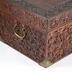 Fine Chinese Export Dragon Motif Carved Camphor Wood Trunk, 19th Century