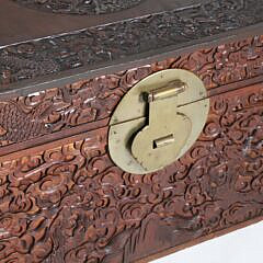 Fine Chinese Export Dragon Motif Carved Camphor Wood Trunk, 19th Century