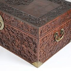 Fine Chinese Export Dragon Motif Carved Camphor Wood Trunk, 19th Century