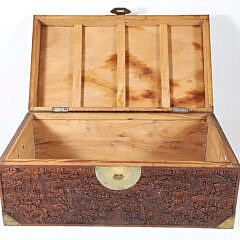 Fine Chinese Export Dragon Motif Carved Camphor Wood Trunk, 19th Century