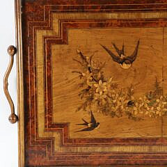 Continental Marquetry Bird Inlaid Two-Sided Serving Tray, 19th Century