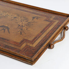Continental Marquetry Bird Inlaid Two-Sided Serving Tray, 19th Century