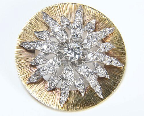 16-5682 Gold Diamond Sunburst Brooch Pendant A IMG_9966