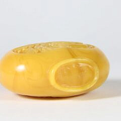 Chinese Faux Amber Eggyolk Yellow Glass “Dragon & Phoenix” Snuff Bottle, Qing Dynasty