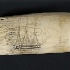 Whaleman Scrimshaw Whale Tooth Engraved With American Clipper Ship, 19th Century