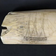 Whaleman Scrimshaw Whale Tooth Engraved with American Clipper Ship, 19th Century