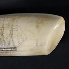 Whaleman Scrimshaw Whale Tooth Engraved with American Clipper Ship, 19th Century