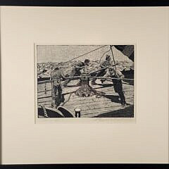 Charles E. Pont (1898-1971) Wood Engraving “Heave Up” Nautical Print