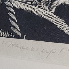 Charles E. Pont (1898-1971) Wood Engraving “Heave Up” Nautical Print