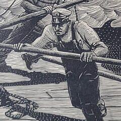Charles E. Pont (1898-1971) Wood Engraving “Heave Up” Nautical Print