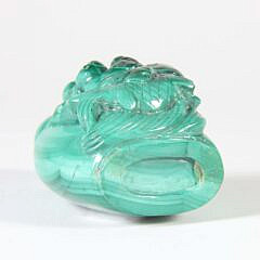 Chinese Malachite Glass “Laughing Buddha Atop a Carp” Snuff Bottle, Qing Dynasty