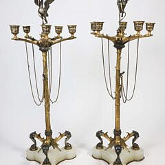 Pair of 2nd Empire Gilt & Patinated Bronze Candelabra in the manner of Barbedienne, circa 1870