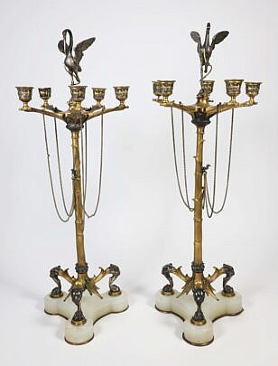 Pair of 2nd Empire Gilt & Patinated Bronze Candelabra in the manner of Barbedienne circa 1870