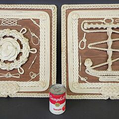 Pair of Vintage Mid Century Intricate Sailor Made Rope Work Nautical Knot Boards