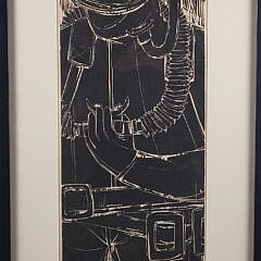 Mid Century Modern Carmine DeVivi (1929-2017) Woodblock Print “Sea Warrior”
