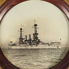 World War One U.S. Navy Battleship USS New Hampshire Ship’s Wheel Framed Photograph