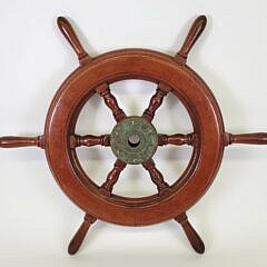 Antique 1920s Mahogany American Yacht Ships Wheel