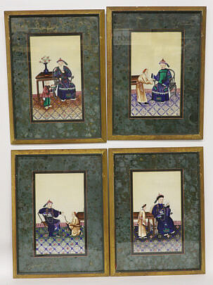 Set of Four Chinese Export Tempera Paintings on Pith Paper "Court Officials"