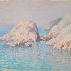 Carl Johan Nordell (1885-1957) Impressionist Oil “Rocks At Magnolia” Gloucester Massachusetts