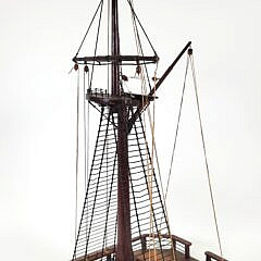 Vintage Teak & Mahogany Ship Model of a Brig Main Mast Deck