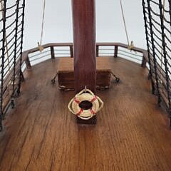 Vintage Teak & Mahogany Ship Model of a Brig Main Mast Deck