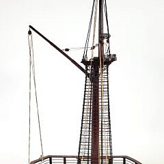 Vintage Teak & Mahogany Ship Model of a Brig Main Mast Deck