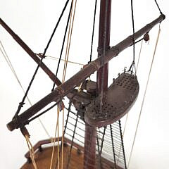 Vintage Teak & Mahogany Ship Model of a Brig Main Mast Deck