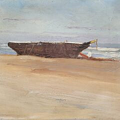 1888 Oil on Canvas Nantucket “South Shore Shipwreck” Attributed to Wendell Macy