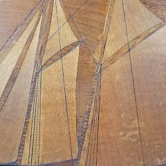 Antique Nautical Tropical Wood Inlaid Schooner Ship Plaque