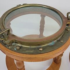 Pair of Fine Bronze & Teak Nautical Ships Yacht Porthole Window End Tables