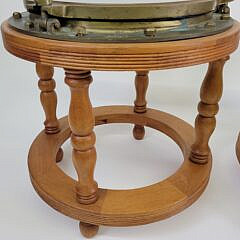Pair of Fine Bronze & Teak Nautical Ships Yacht Porthole Window End Tables