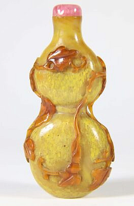 Chinese Amber Overlay Glass Double Gourd Snuff Bottle, Qing Dynasty