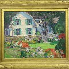 Frank Swift Chase Oil on Panel "An Island Garden" Signed Lower Left Frank Swift Chase