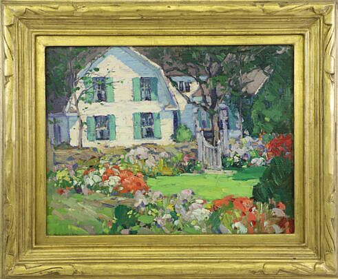 Frank Swift Chase Oil on Panel "An Island Garden" Signed Lower Left Frank Swift Chase