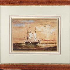 Antique 19th C. Watercolor View of an American Whaleship