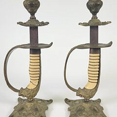 Pair of Antique Lion Head Naval Cutlass Sword Handle Candlesticks