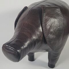Large Vintage Signed Dimitri Omersa Leather Pig Footstool Ottoman