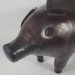 Large Vintage Signed Dimitri Omersa Leather Pig Footstool Ottoman