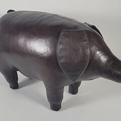 Large Vintage Signed Dimitri Omersa Leather Pig Footstool Ottoman