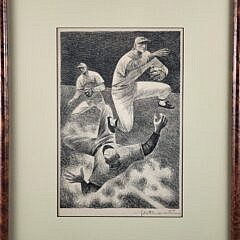 Fletcher Martin (1904-1979) Signed Double Play Baseball Lithograph Print