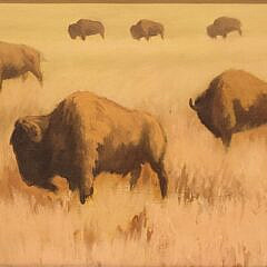 Edward Glannon (1911-1992) Oil on Masonite “The Buffalo Herd”